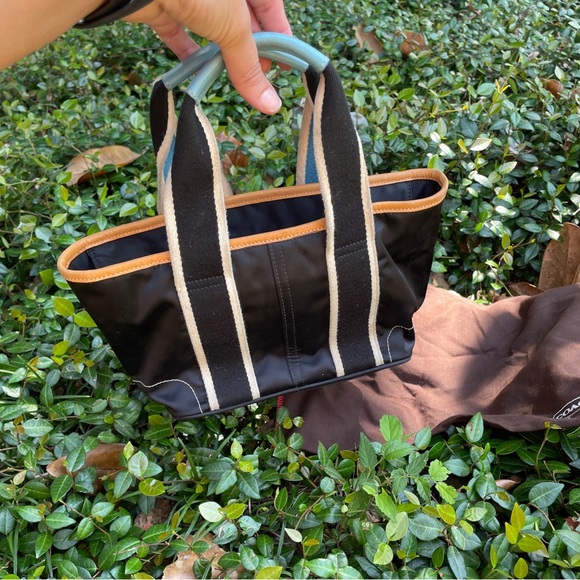 Coach Hampton 1941 Ladybug Blue Black Nylon
Leather Trim Mini Tote Bag - Picture 9 of 11